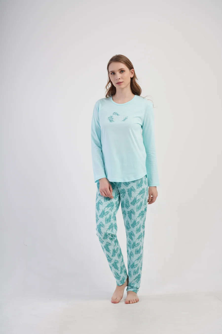 Piżama Damska Vienetta Leaf Dream, Miętowy, r. M-XXL - obrazek 6