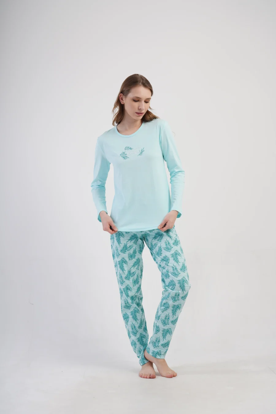 Piżama Damska Vienetta Leaf Dream, Miętowy, r. M-XXL - obrazek 3