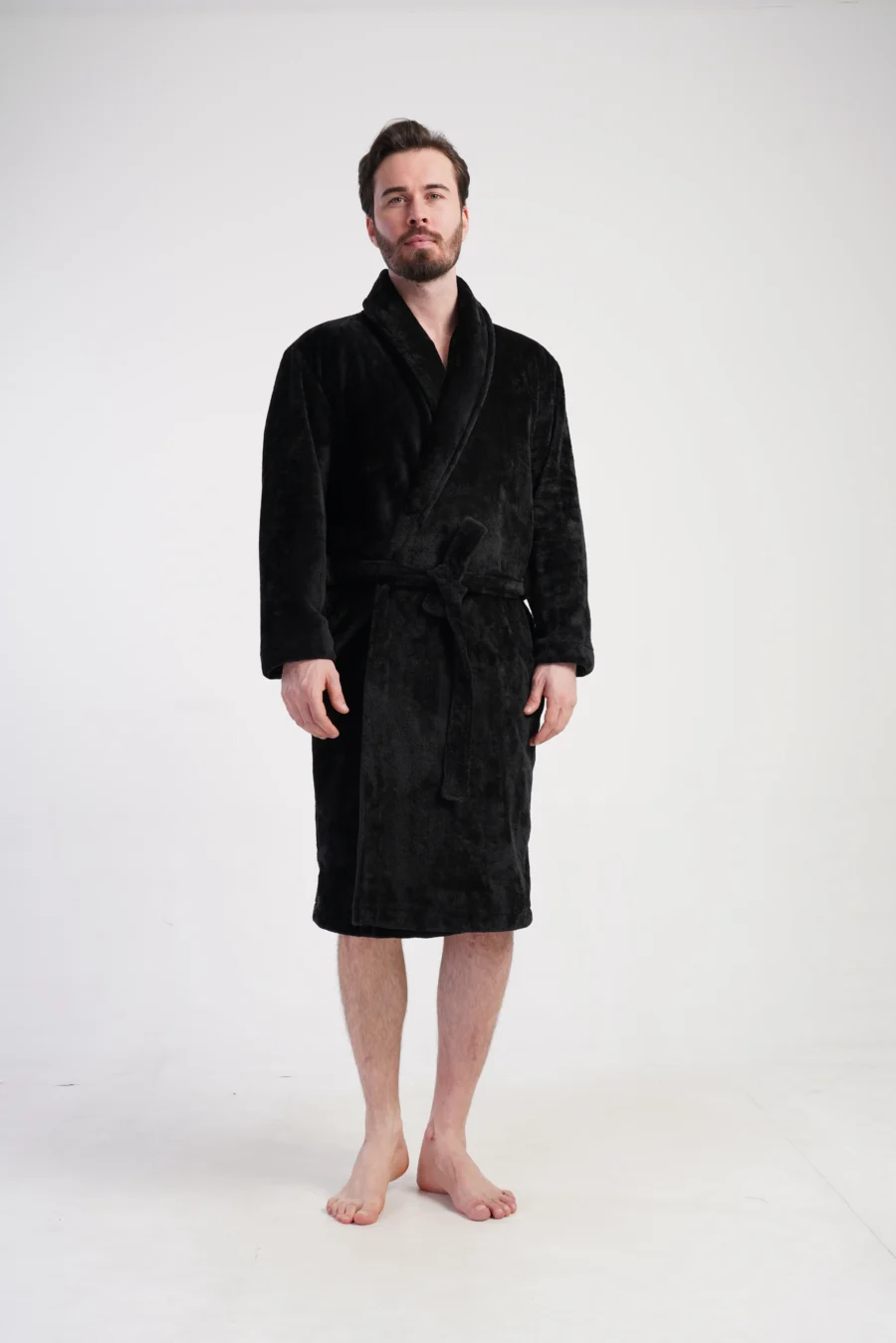 Szlafrok męski softowy Vienetta, Elegant Warmth, Czarny, r. S-XXL