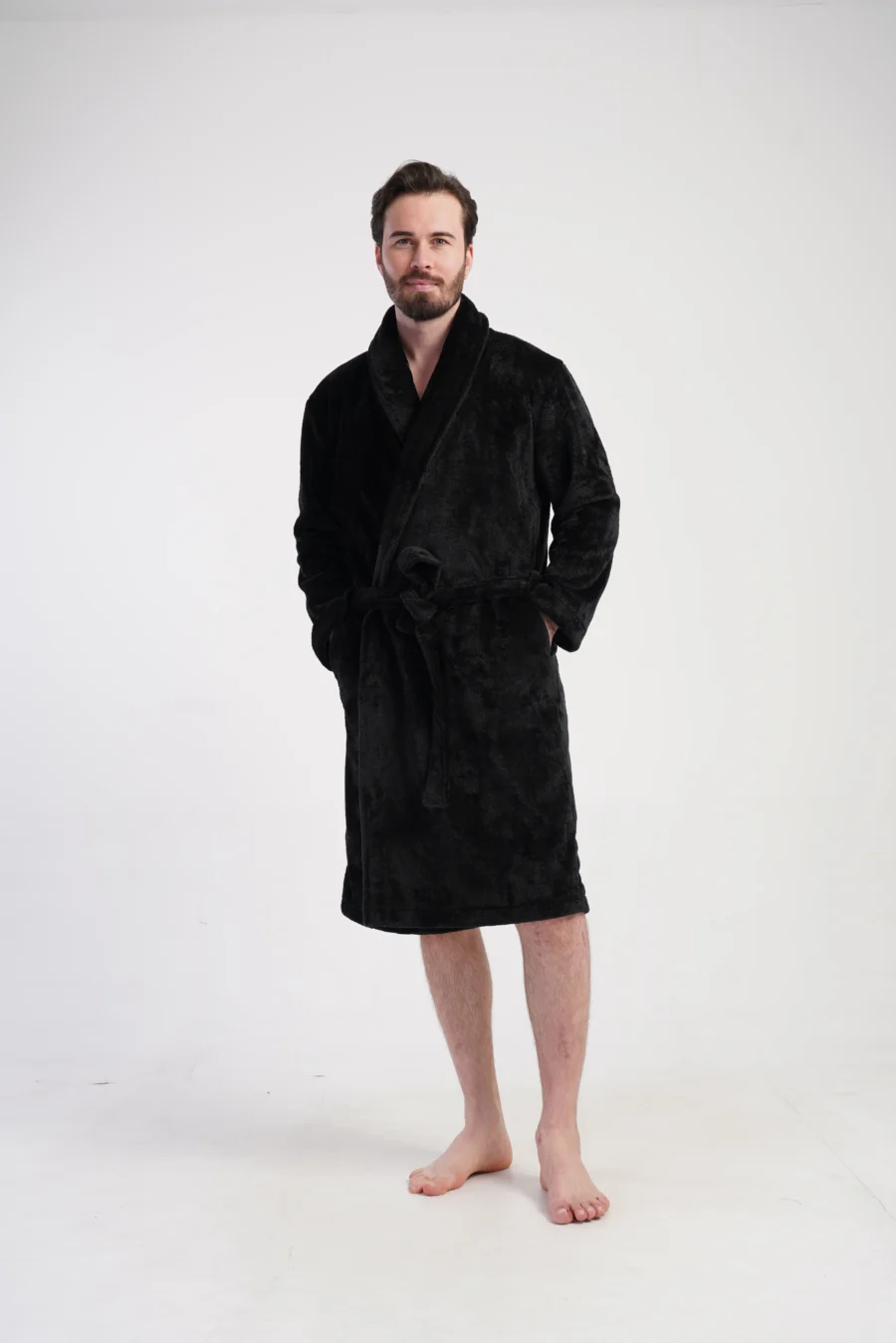 Szlafrok męski softowy Vienetta, Elegant Warmth, Czarny, r. S-XXL - obrazek 2