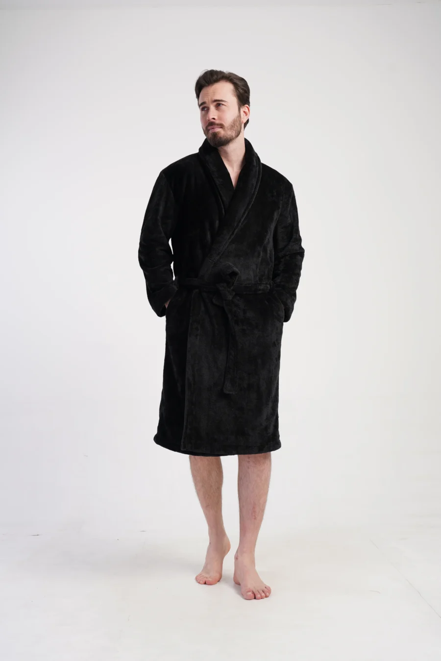 Szlafrok męski softowy Vienetta, Elegant Warmth, Czarny, r. S-XXL - obrazek 3