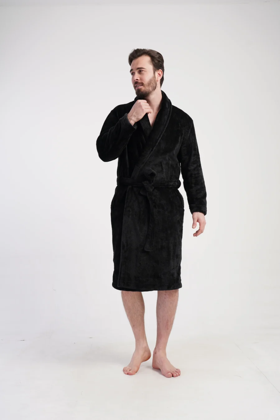Szlafrok męski softowy Vienetta, Elegant Warmth, Czarny, r. S-XXL - obrazek 4