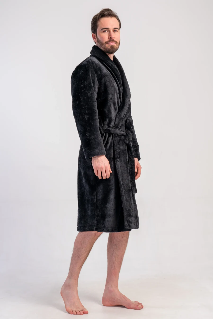 Szlafrok męski softowy Vienetta, Elegant Warmth, Czarny, r. S-XXL - obrazek 5