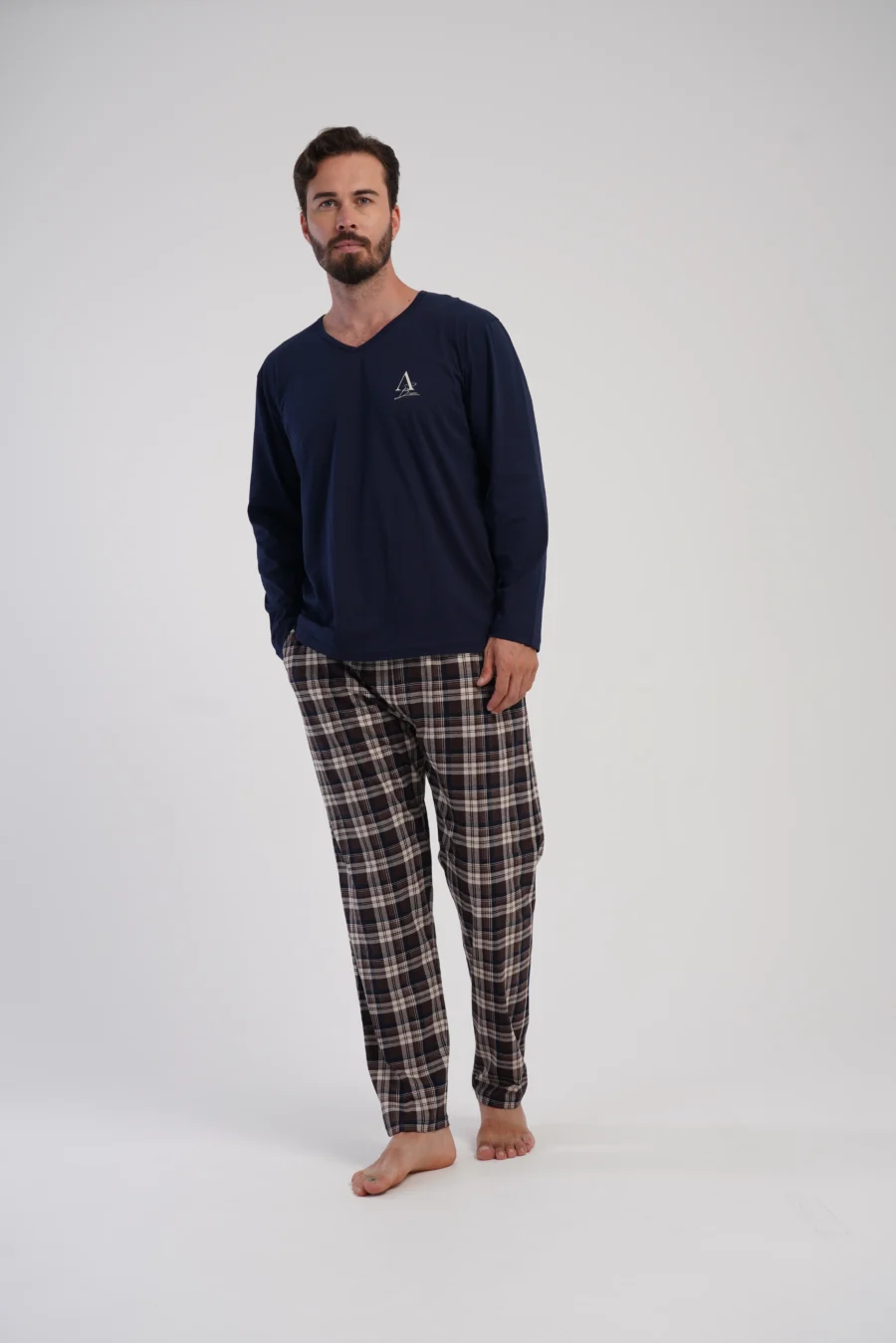 Piżama Męska Vienetta Navy Check, Granatowy, r. 1XL-4XL - obrazek 3