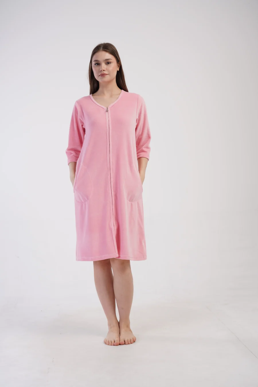Szlafrok damski Welurowy Vienetta Velour Bloom, Różowy, r. M-XXL - obrazek 4