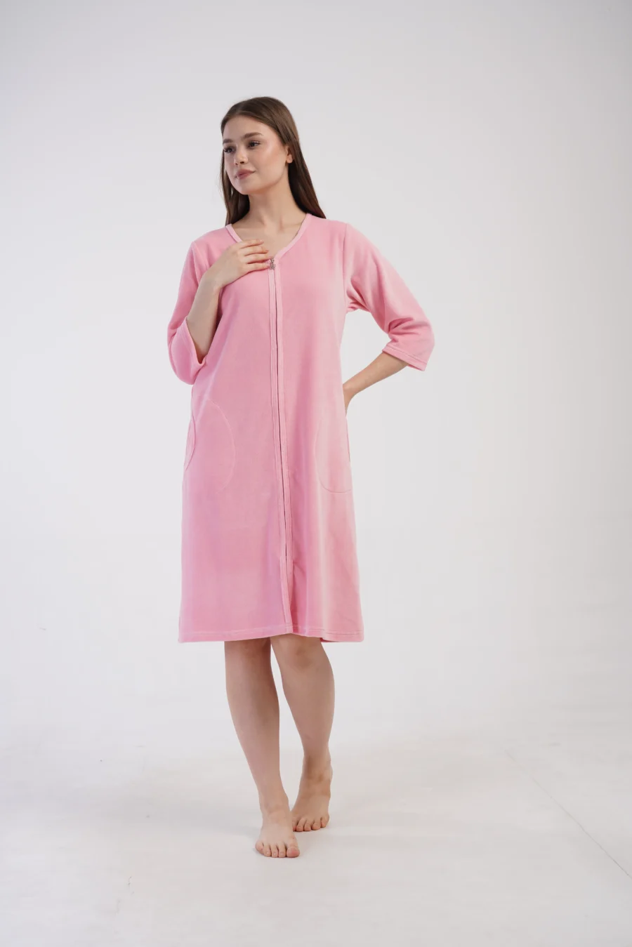 Szlafrok damski Welurowy Vienetta Velour Bloom, Różowy, r. M-XXL - obrazek 5