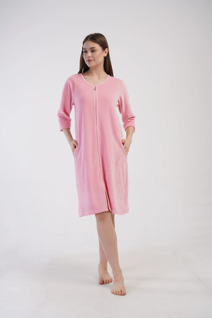 Szlafrok damski Welurowy Vienetta Velour Bloom, Różowy, r. M-XXL - obrazek 3