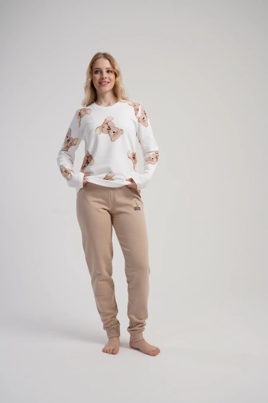 Piżama Damska Vienetta Cozy Bears, Biały, r. S-XL - obrazek 2