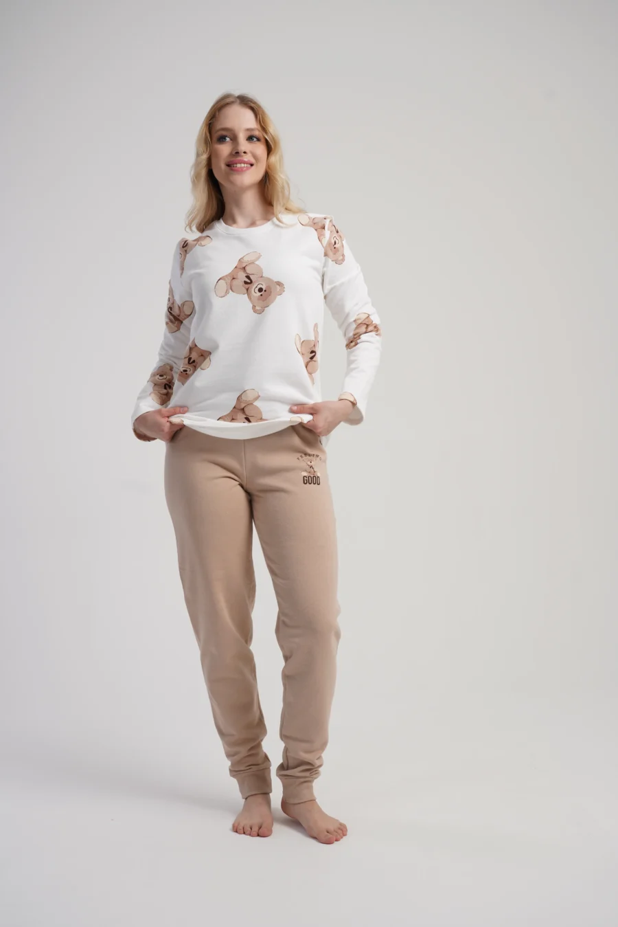 Piżama Damska Vienetta Cozy Bears, Biały, r. S-XL - obrazek 3