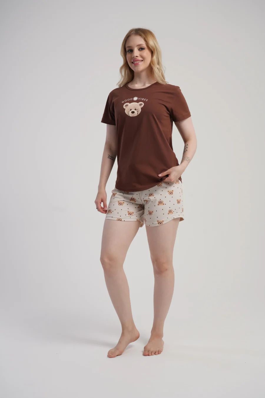 Piżama Damska Vienetta Good Vibes, Brązowy, S -XL - obrazek 2