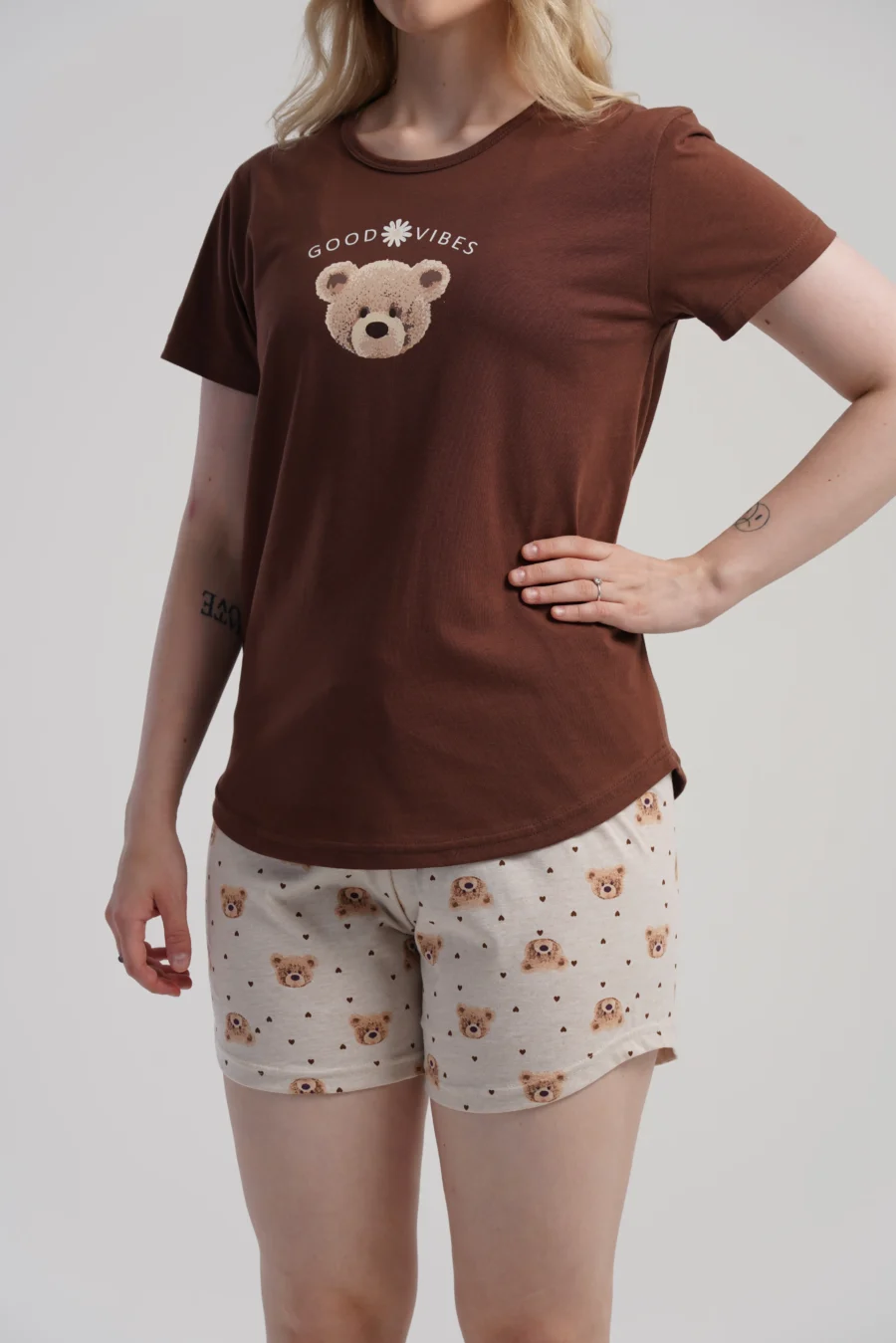 Piżama Damska Vienetta Good Vibes, Brązowy, S -XL - obrazek 6