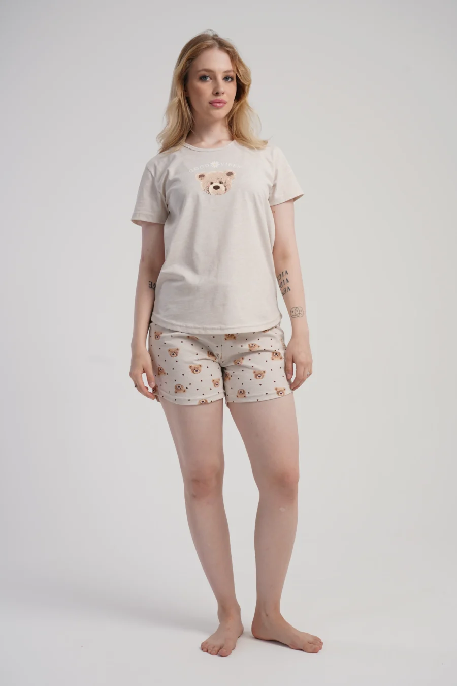 Piżama Damska Vienetta Good Vibes, Beżowy, S -XL