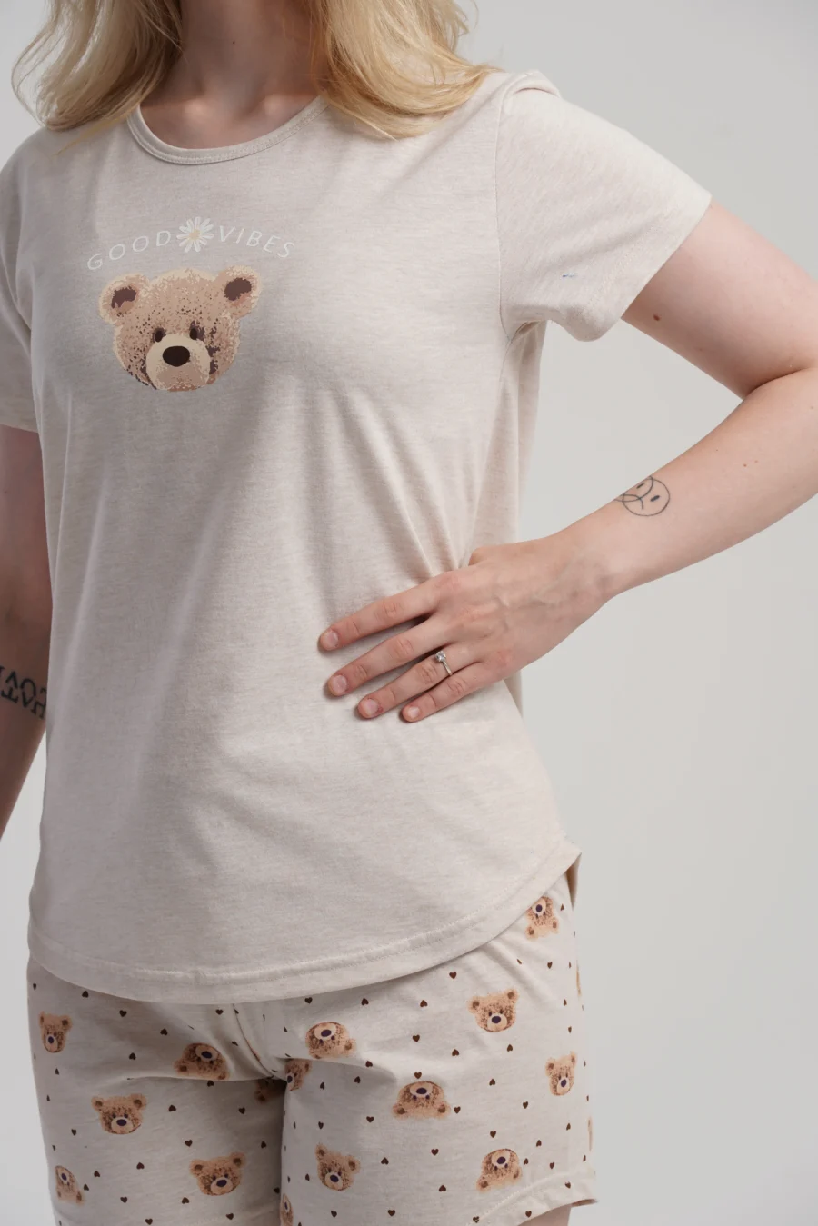Piżama Damska Vienetta Good Vibes, Beżowy, S -XL - obrazek 6