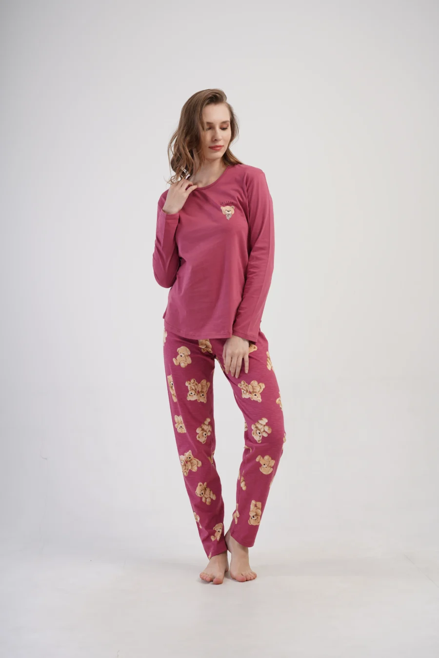 Piżama Damska Vienetta Bear Dreams, Bordowy, r. S-XL - obrazek 2