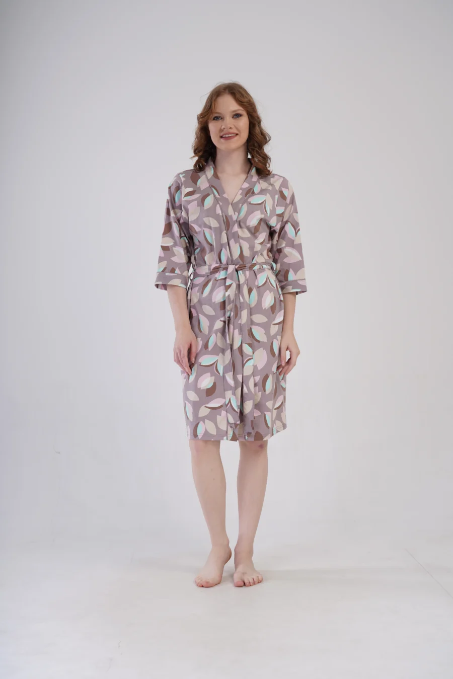 Szlafrok damski Vienetta Pastel Leaves, Beżowy, r. 1XL - 4XL