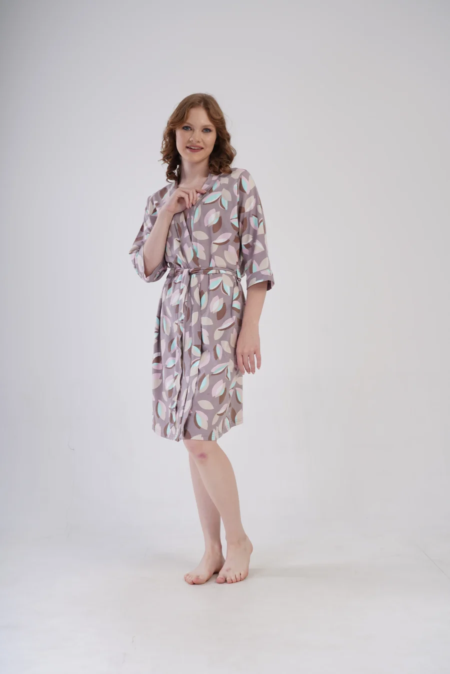 Szlafrok damski Vienetta Pastel Leaves, Beżowy, r. 1XL - 4XL - obrazek 4