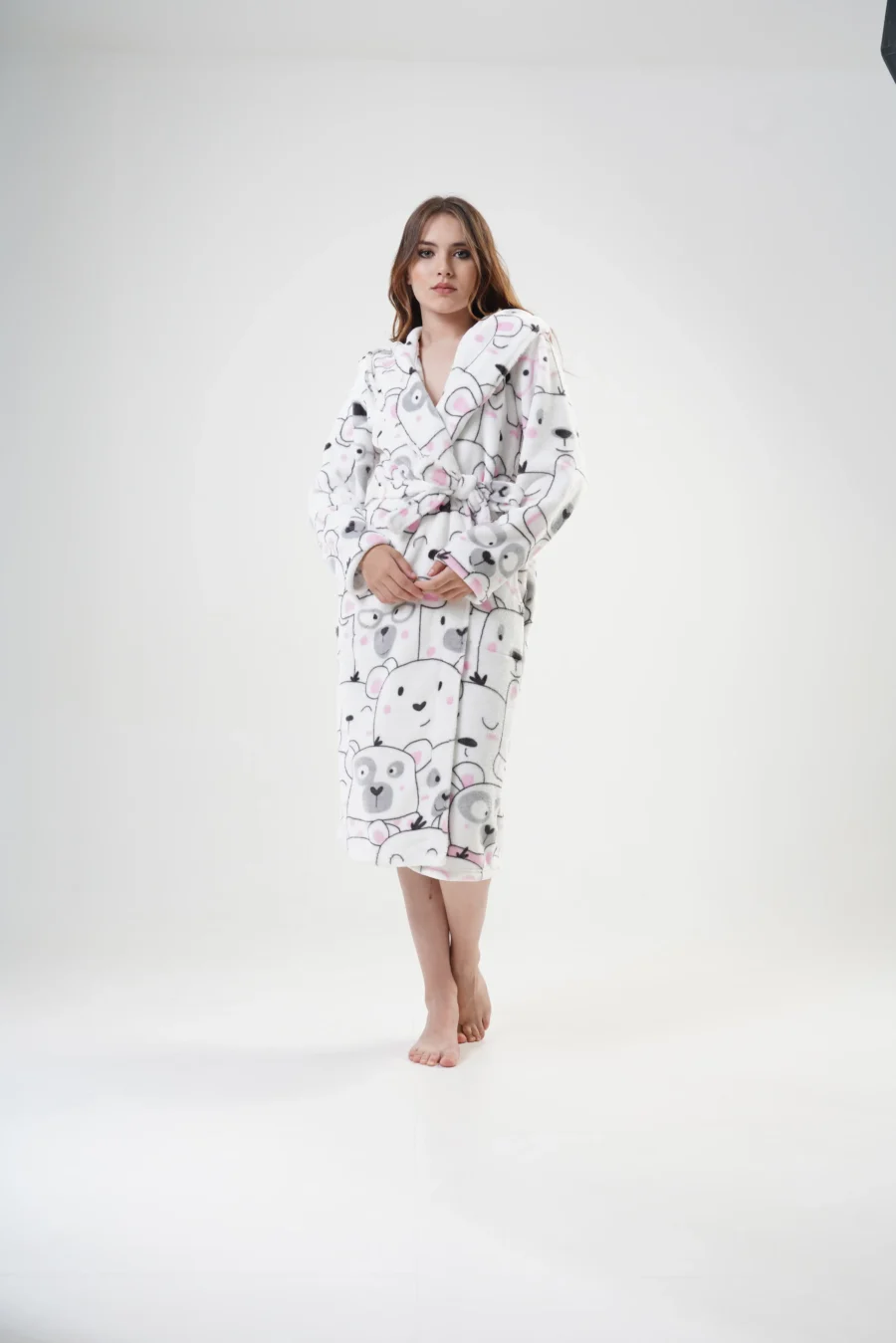 Szlafrok damski Vienetta Winter Bears, Biały, r. S-XL