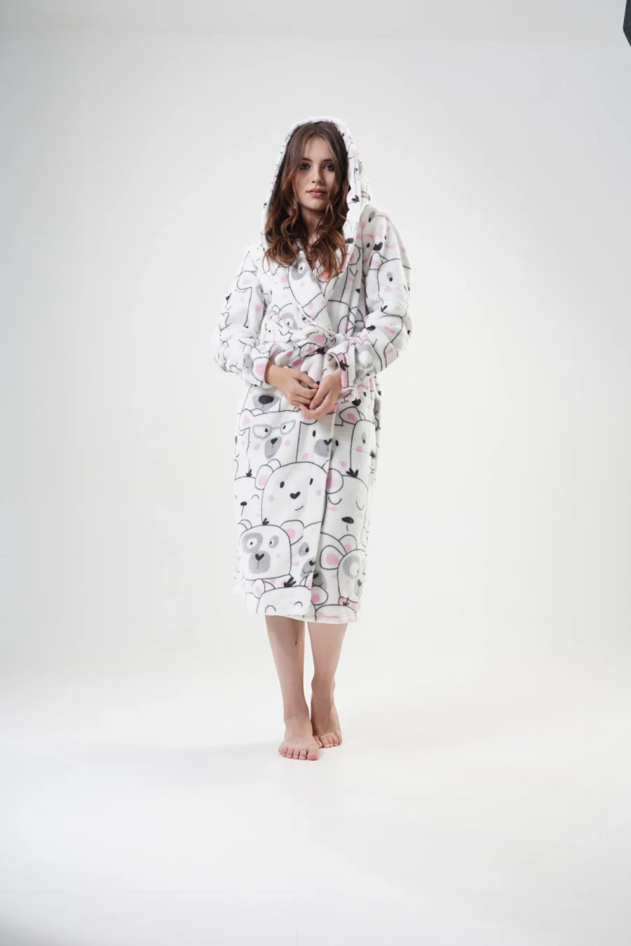 Szlafrok damski Vienetta Winter Bears, Biały, r. S-XL - obrazek 3