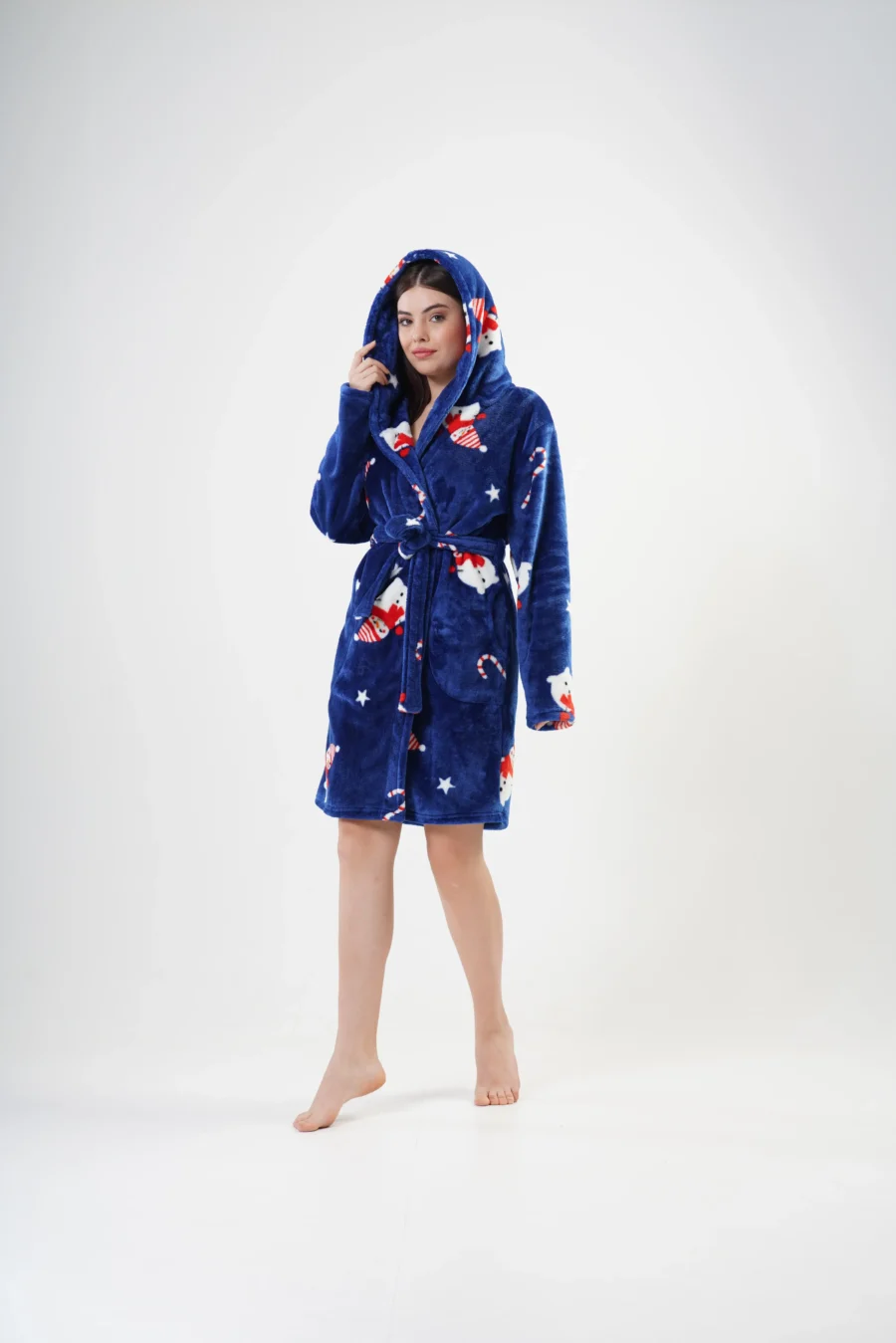 Szlafrok damski Vienetta Winter Cozy, Granatowy, r. S-L - obrazek 3